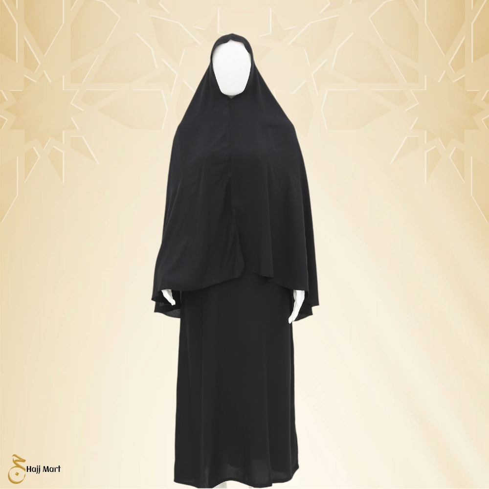 Women Hajj Umrah Borka Set Borka+Hijab Black - Image 2
